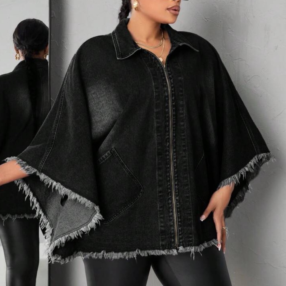 Plus Western frayed hem zip up Loose Fit Jacket - Picture 7 of 8